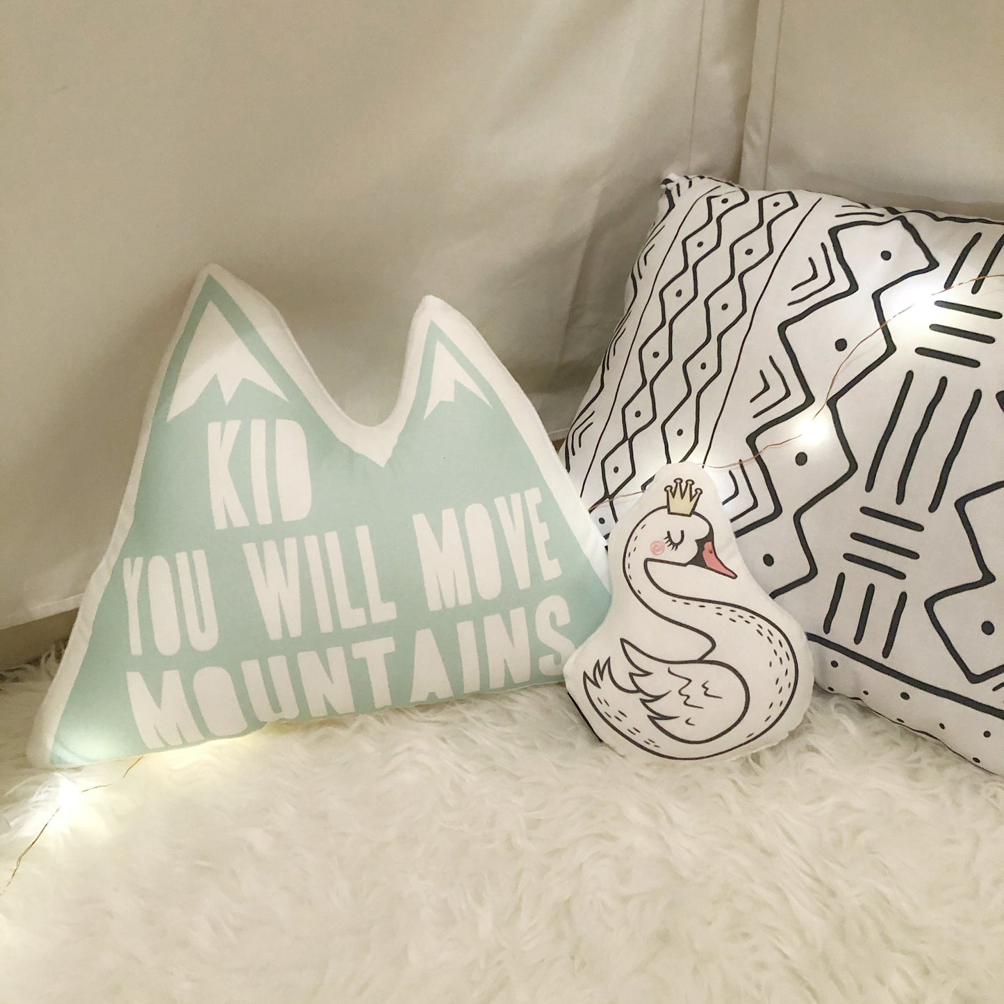 'Kid You Will Move Mountains' - Plush Pillow - Mint