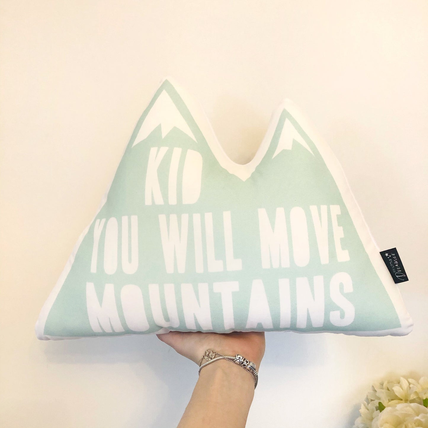 'Kid You Will Move Mountains' - Plush Pillow - Mint