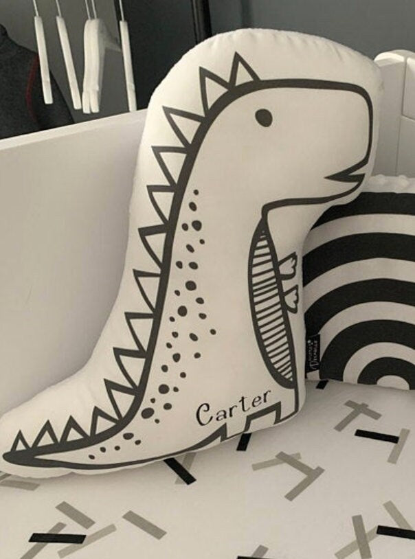 Monochrome Dinosaur - Plush Pillow
