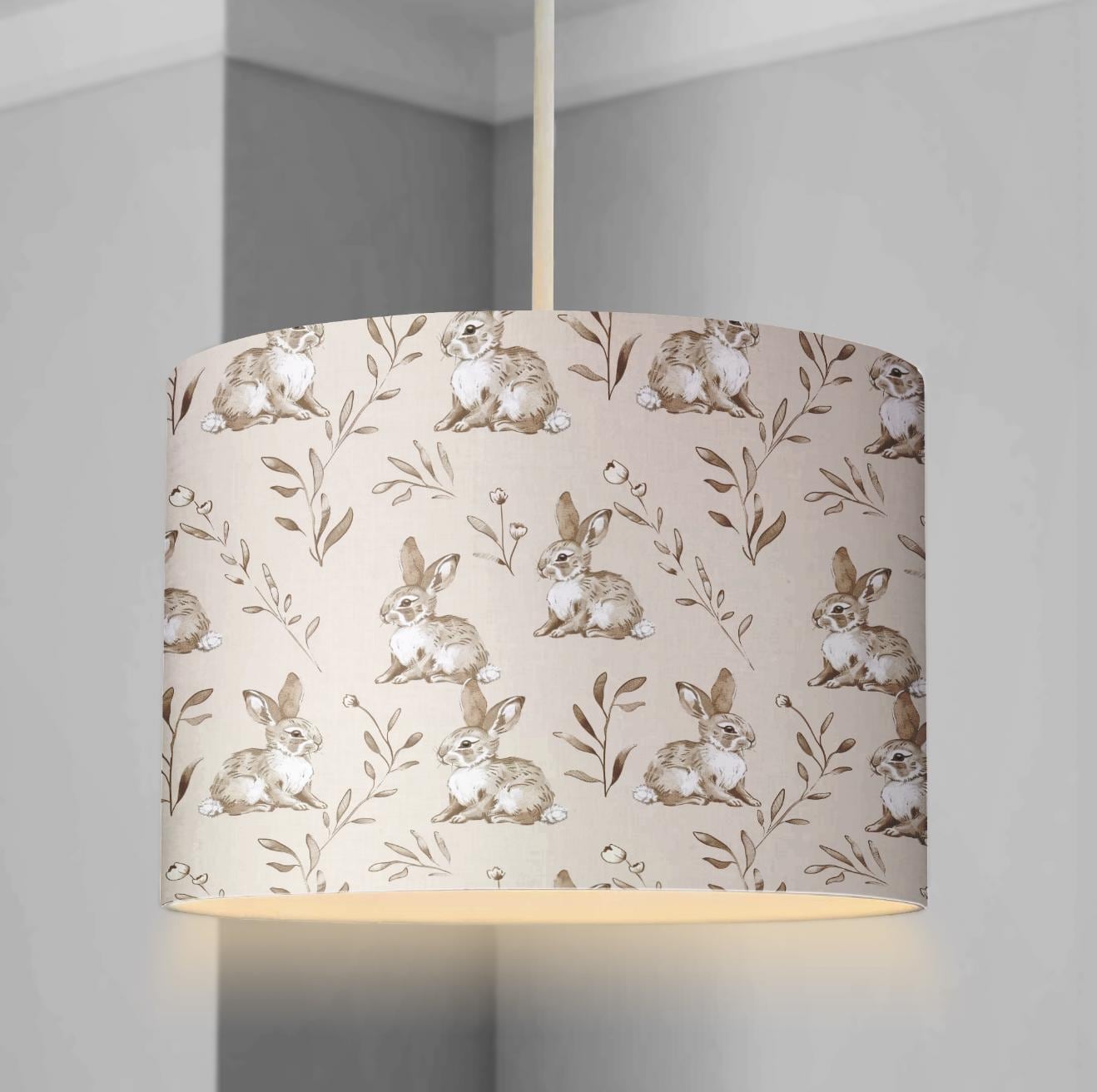 Woodland Bunnies, Beige - Lampshade