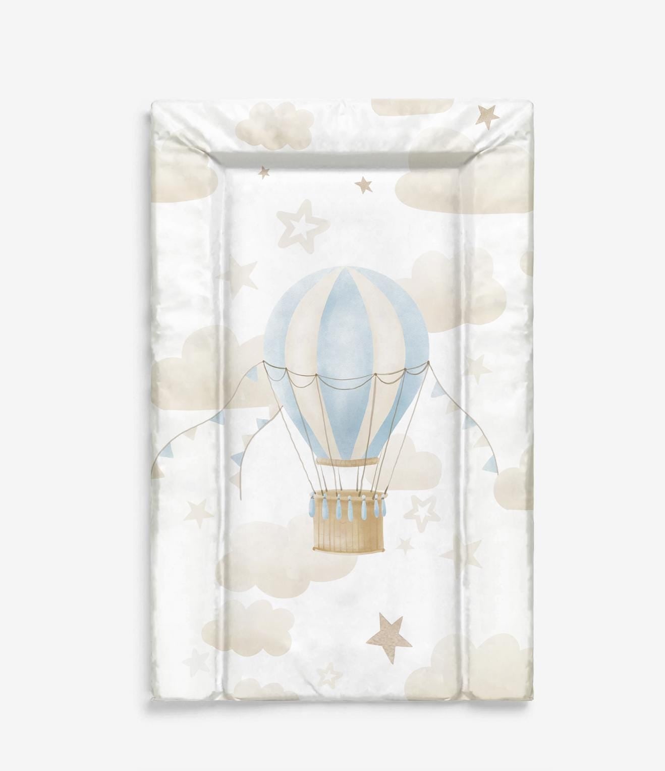 Single Hot Air Balloon, Blue and Beige - Baby Changing Mat