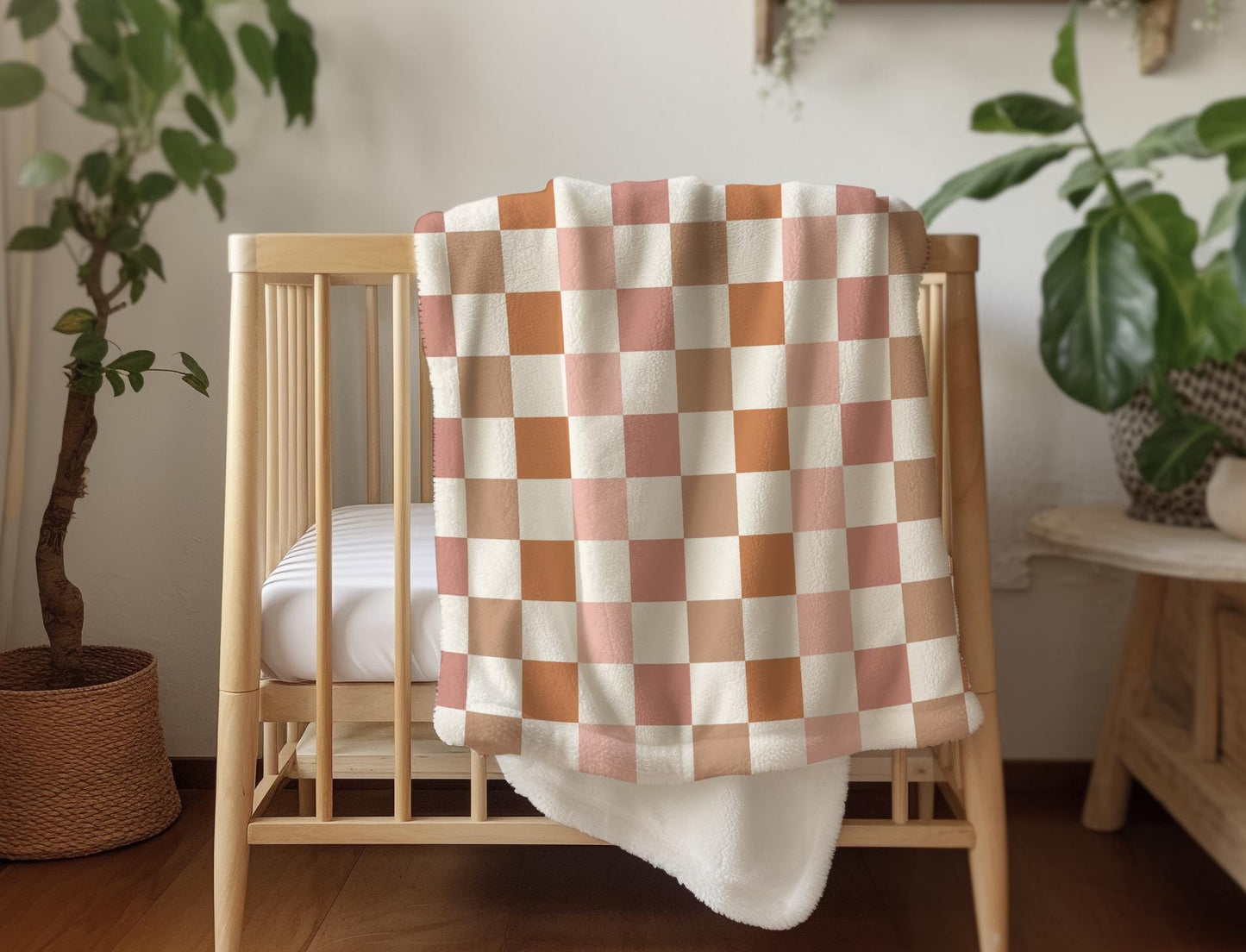 Checkered - Fall, Orange Peach Brown, Sherpa Fleece Blanket, Decor, Kids Bedding, Blankets, Bedroom, Fall Autumn Checkered Fleece Blanket