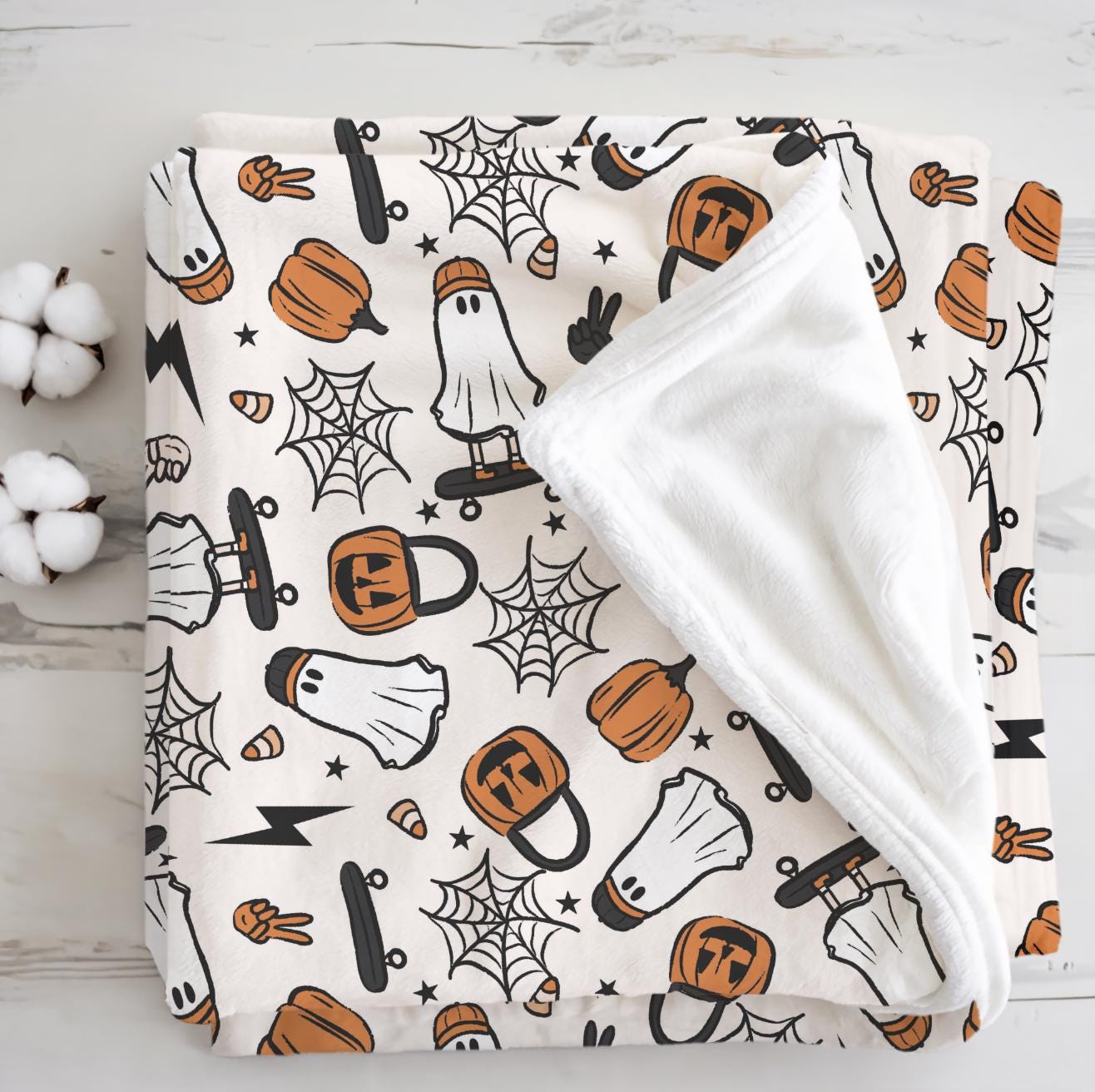 Ghost - Skater, Sherpa Fleece Blanket, Decor, Kids Bedding, Blankets, Children's Room, Halloween Ghosts with Skateboards, Fleece Blanket