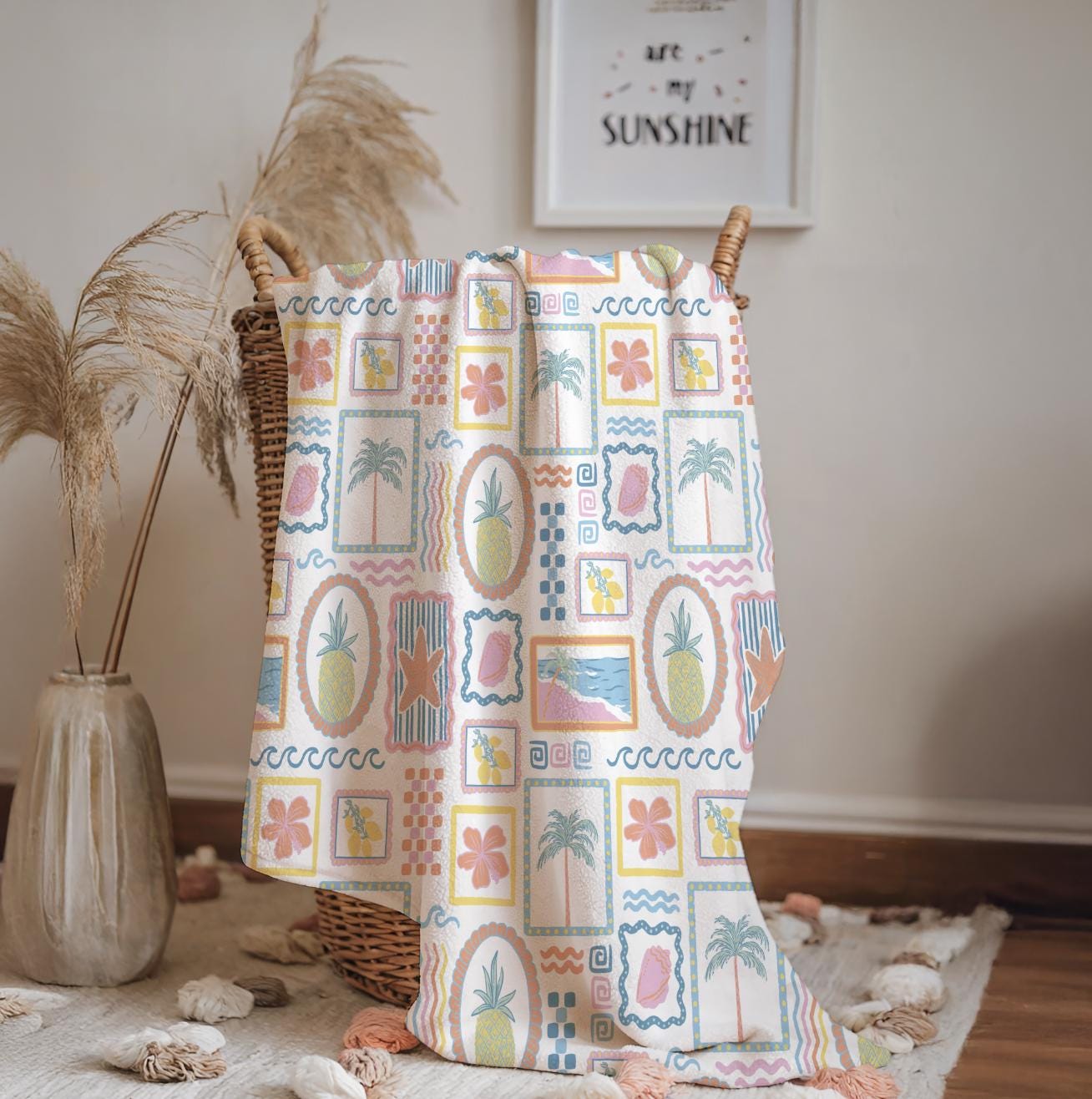 Frames - Summer, Sherpa Fleece Blanket, Decor, Kids Bedding, Blankets, Children's, Seaside Frames, Beach warmth, Fleece Blanket