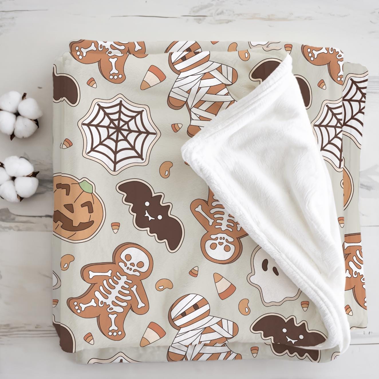 Halloween - Cookies, Sherpa Fleece Blanket, Decor, Kids Bedding, Blankets, Children's Room, Halloween Skeletons and Bats, Fleece Blanket