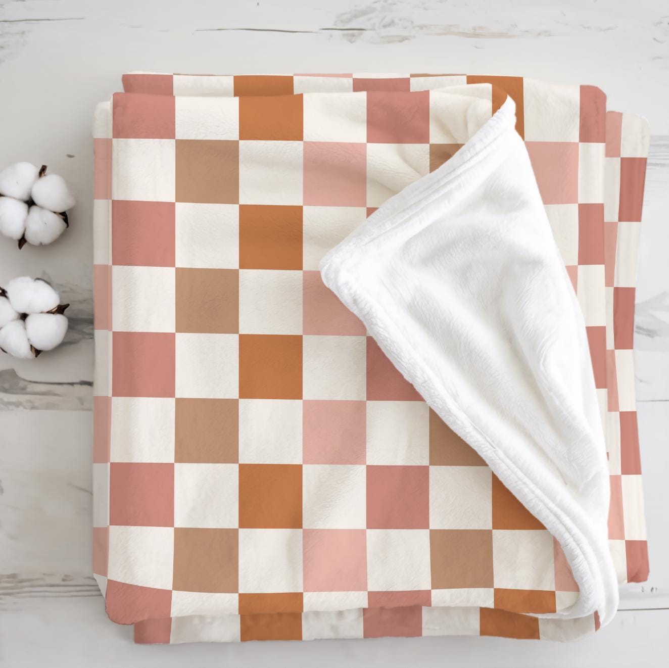 Checkered - Fall, Orange Peach Brown, Sherpa Fleece Blanket, Decor, Kids Bedding, Blankets, Bedroom, Fall Autumn Checkered Fleece Blanket