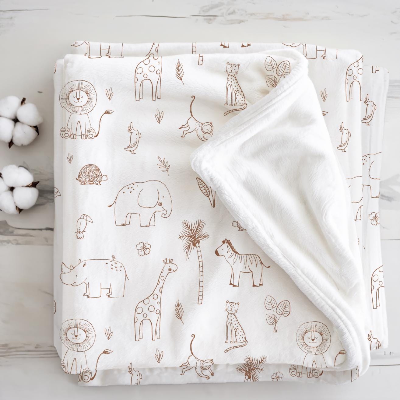 Doodles - Drawing Safari, Sherpa Fleece Blanket, Decor, Kids Bedding, Blankets, Children's Room, Safari Animals Bedding, Fleece Blanket
