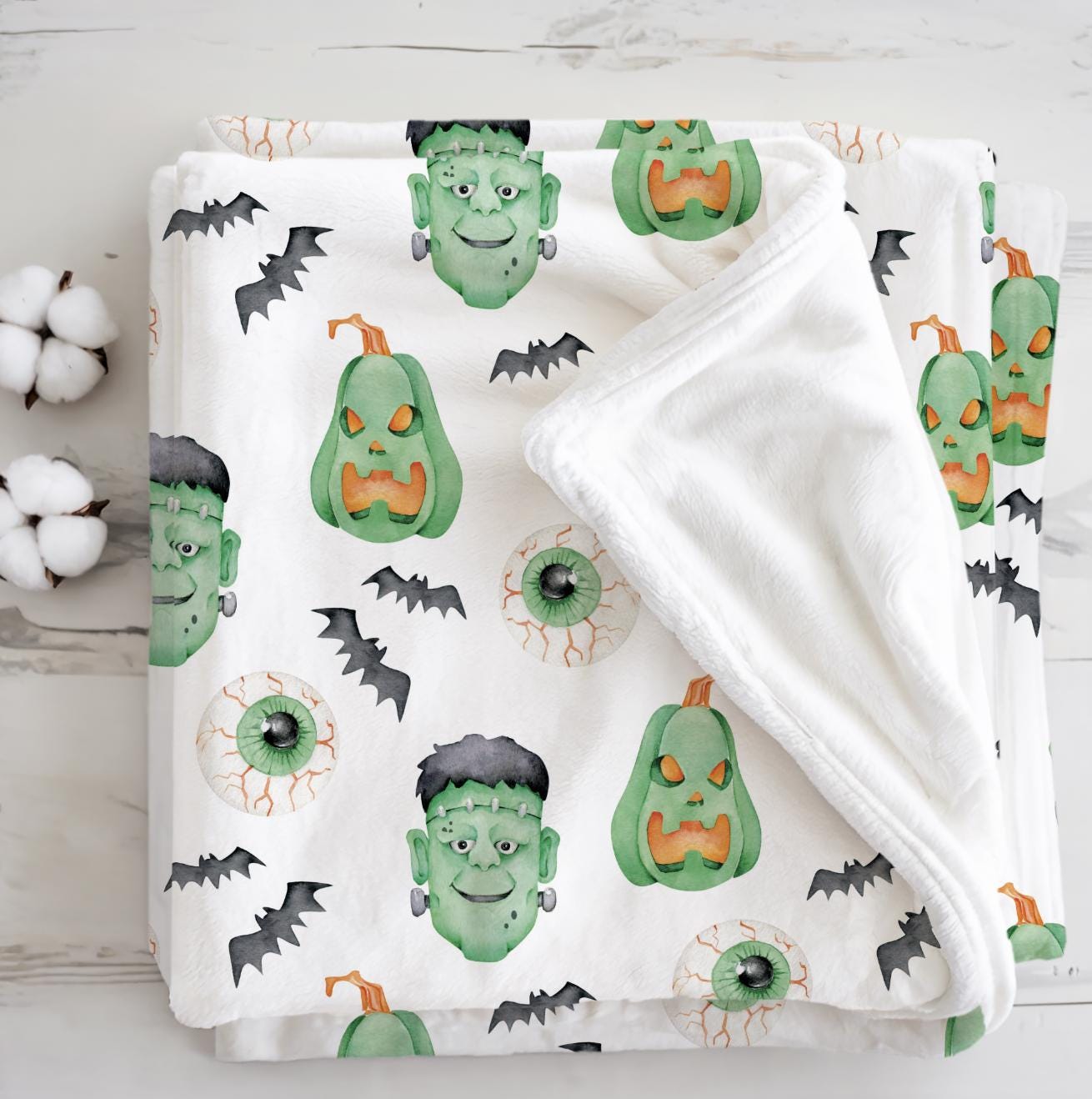Frankenstein, Sherpa Fleece Blanket, Decor, Kids Bedding, Blankets, Children's Room, Halloween Frankenstein Green, Fleece Blanket