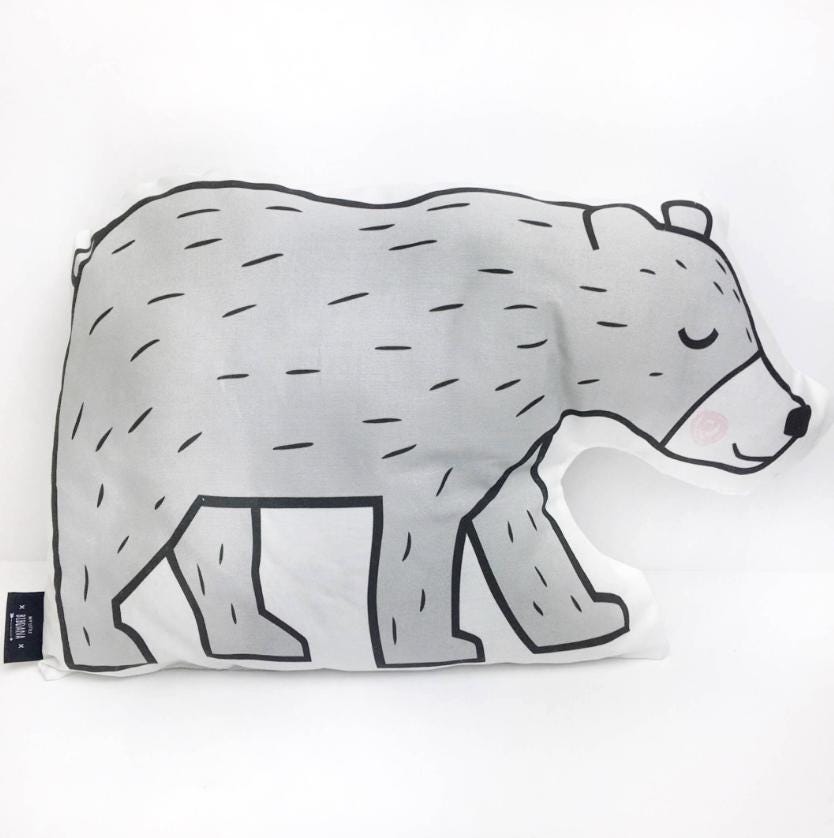 Nursery Cushion, Grey Bear pillow, Plush pillow, Monochrome Pillow, Children's Room Decor, Gift for Kids, Monochrome nursery