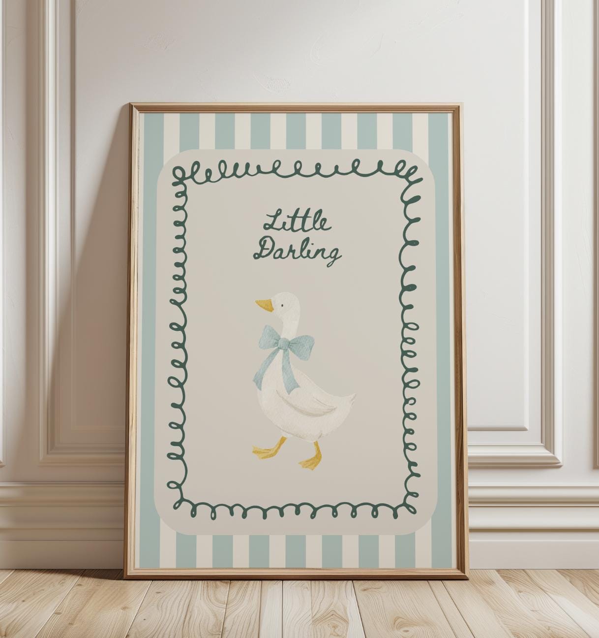 Little Darling Goose Print - Blue, Sweet Wall Prints, Bedroom Prints, Nursery Prints, Play Room Prints, Home Decor, Wall Poster, Home Decor