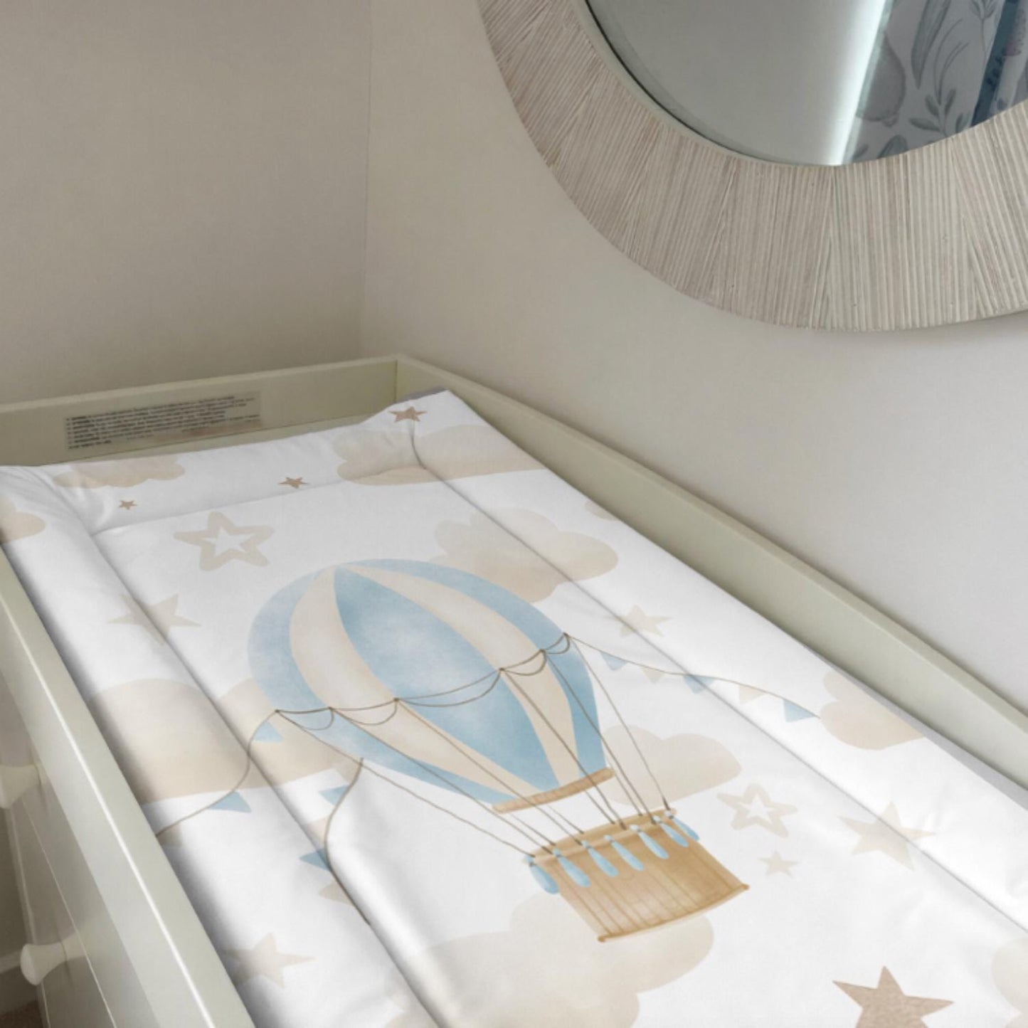 Single Hot Air Balloon, Blue and Beige - Baby Changing Mat