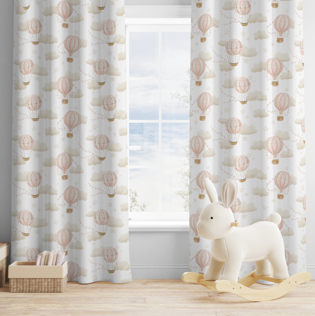 Curtains - Multiple Hot Air Balloons - Pink