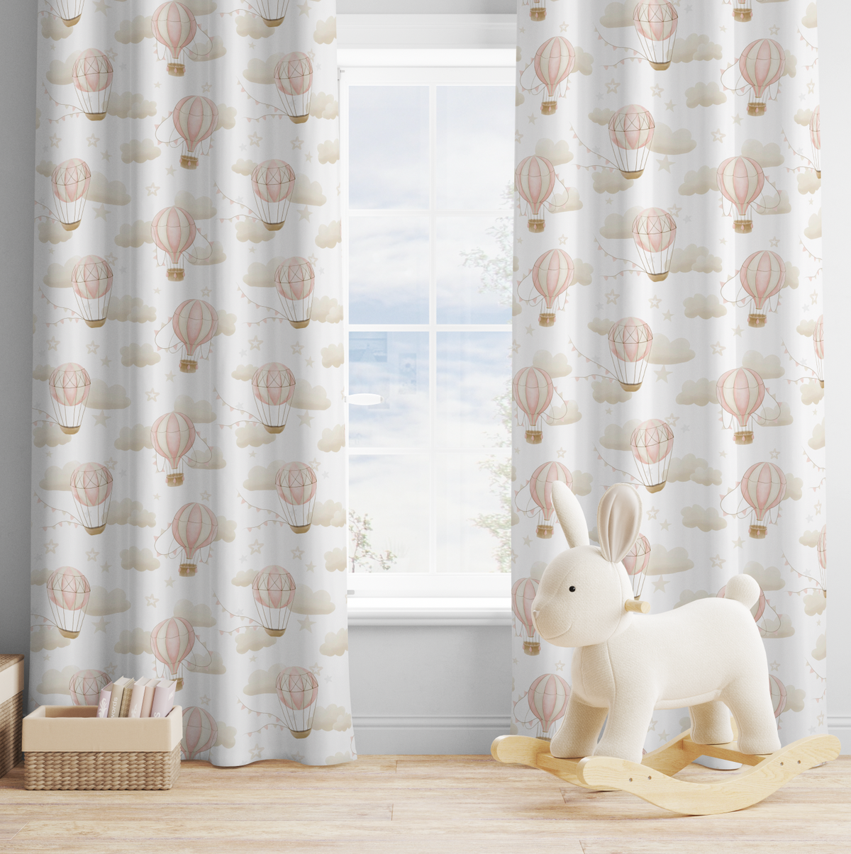Curtains - Multiple Hot Air Balloons - Pink