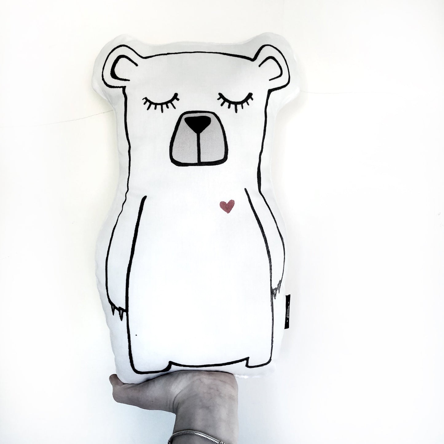 White Bear with Red Heart - Plush Pillow