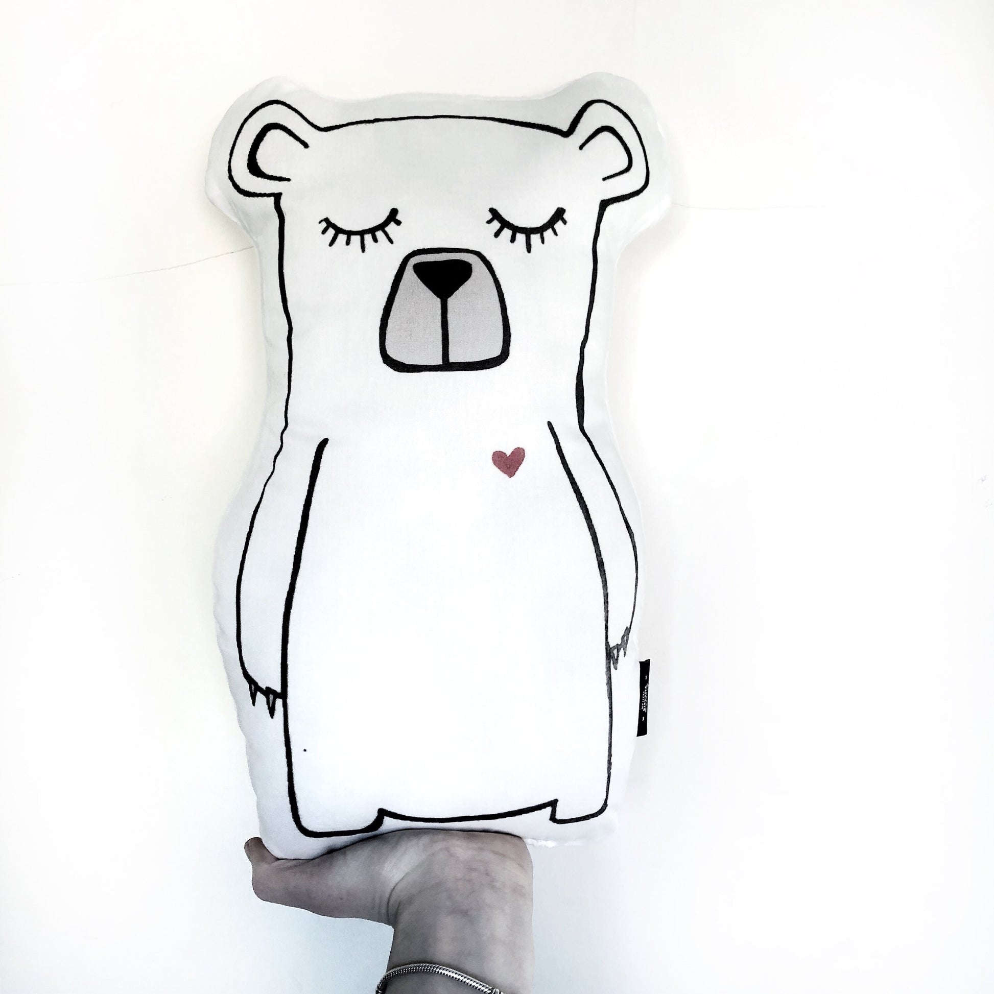 White Bear with Red Heart - Plush Pillow