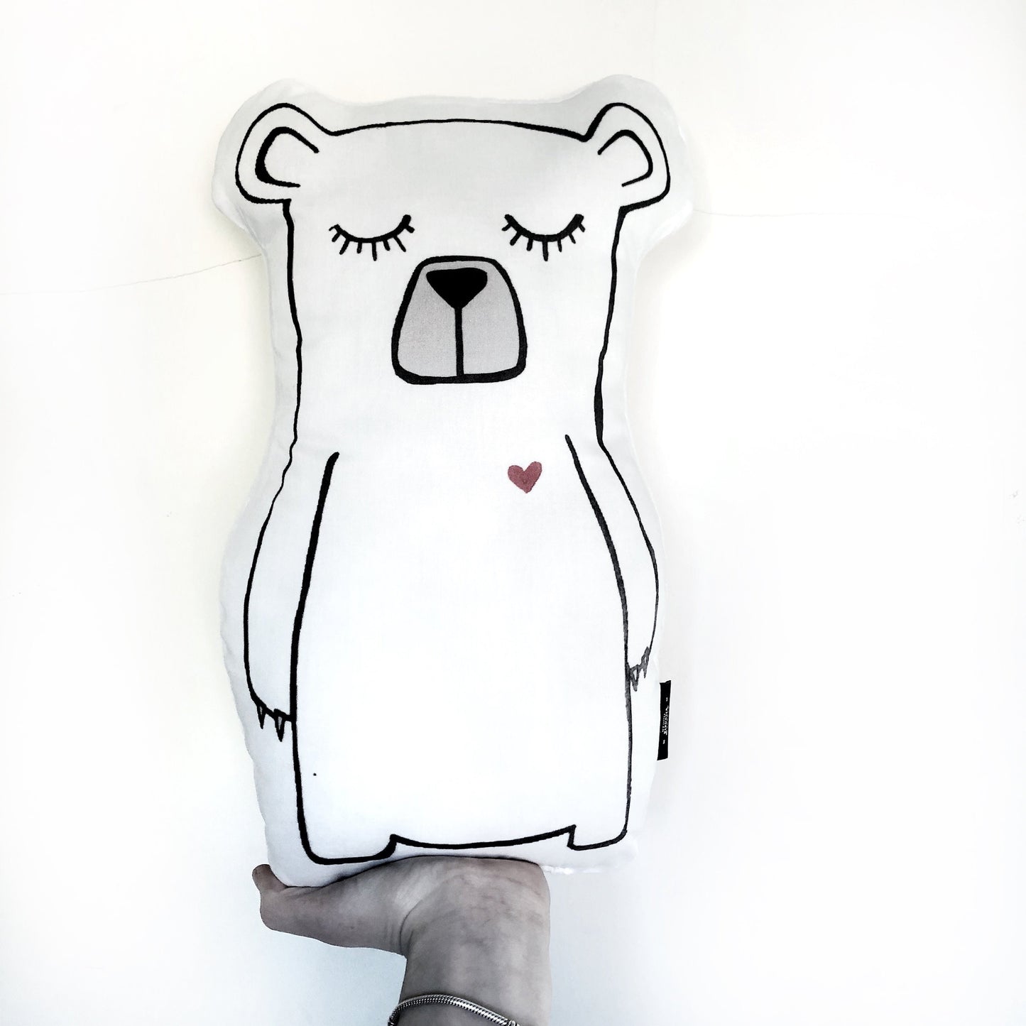 White Bear with Red Heart - Plush Pillow