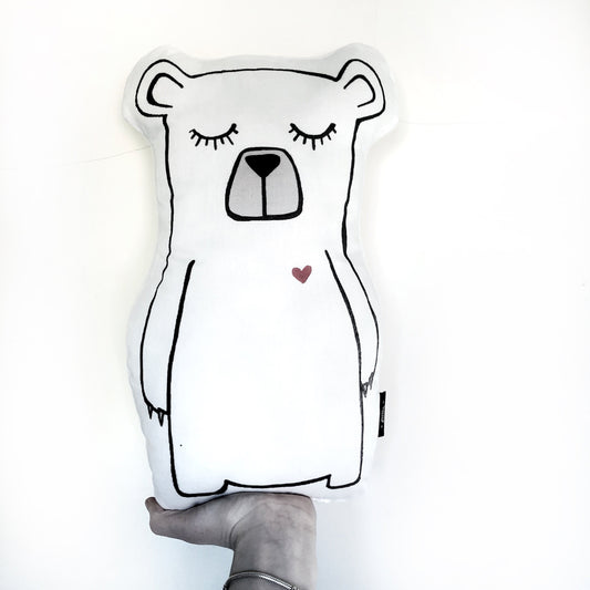 White Bear with Red Heart - Plush Pillow