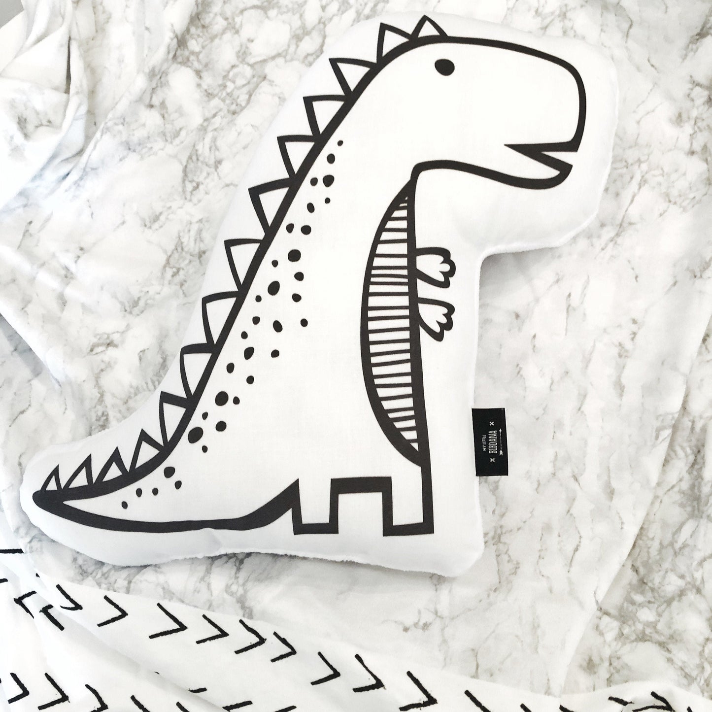 Monochrome Dinosaur - Plush Pillow