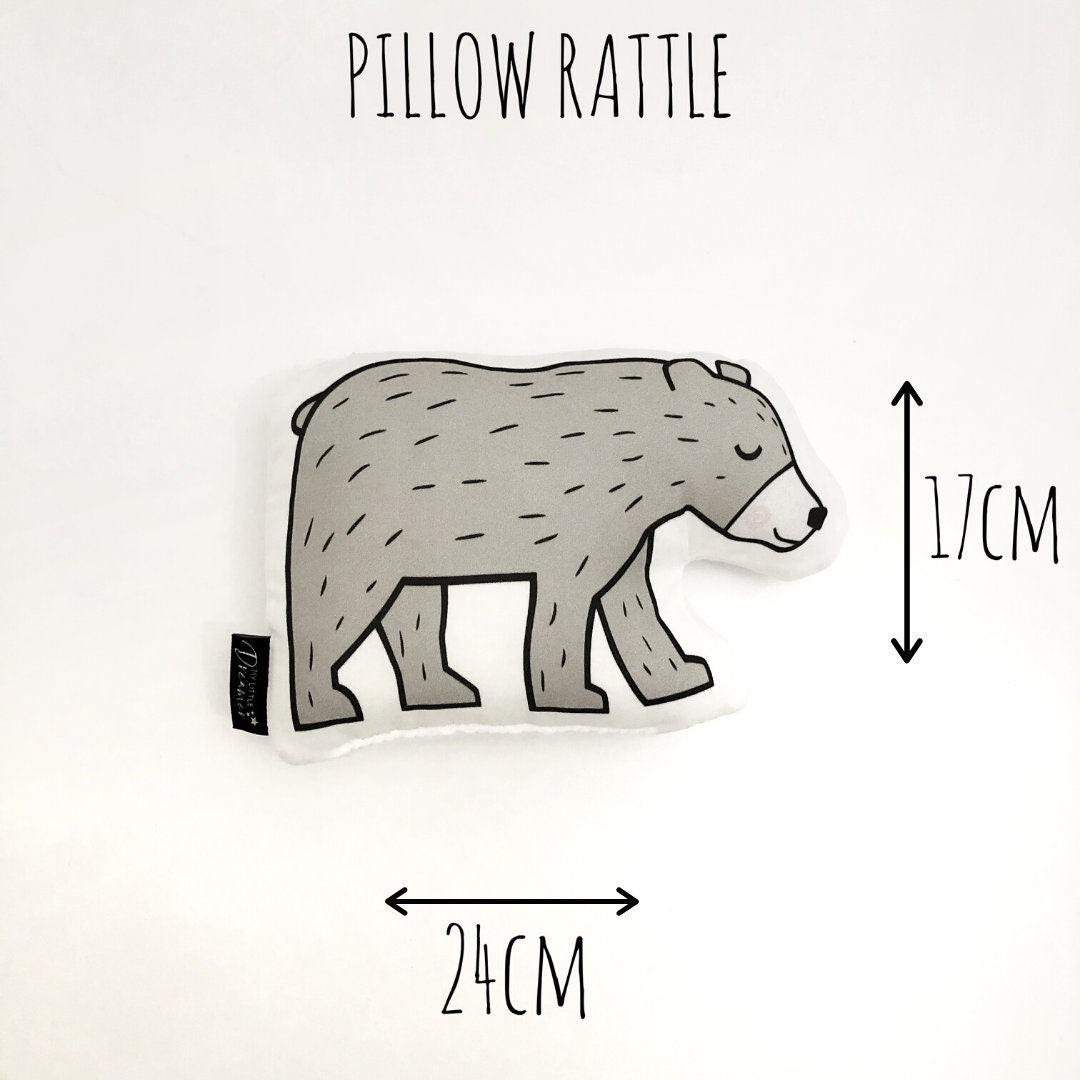 Rattle - Grey Bear - Plush Pillow