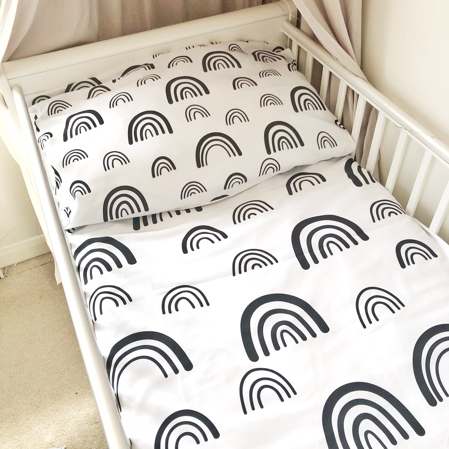 Black Rainbows and White Bedding, Monochrome Rainbows, Rainbow decor, Children's Room Decor, Rainbow Duvet Cover, Rainbow Fitted Sheets