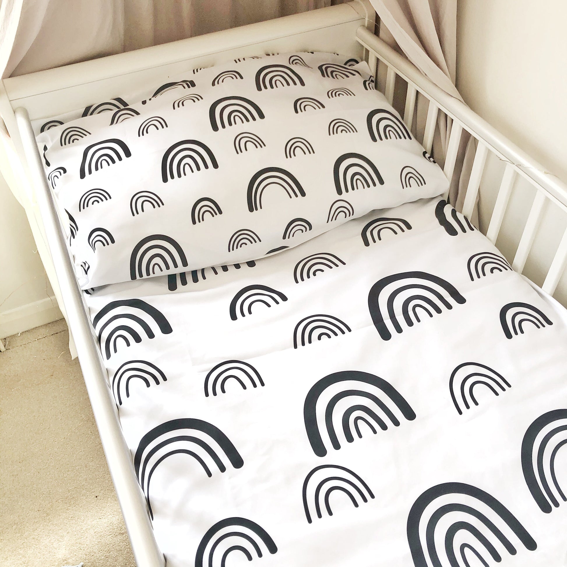 Black Rainbows and White Bedding, Monochrome Rainbows, Rainbow decor, Children's Room Decor, Rainbow Duvet Cover, Rainbow Fitted Sheets