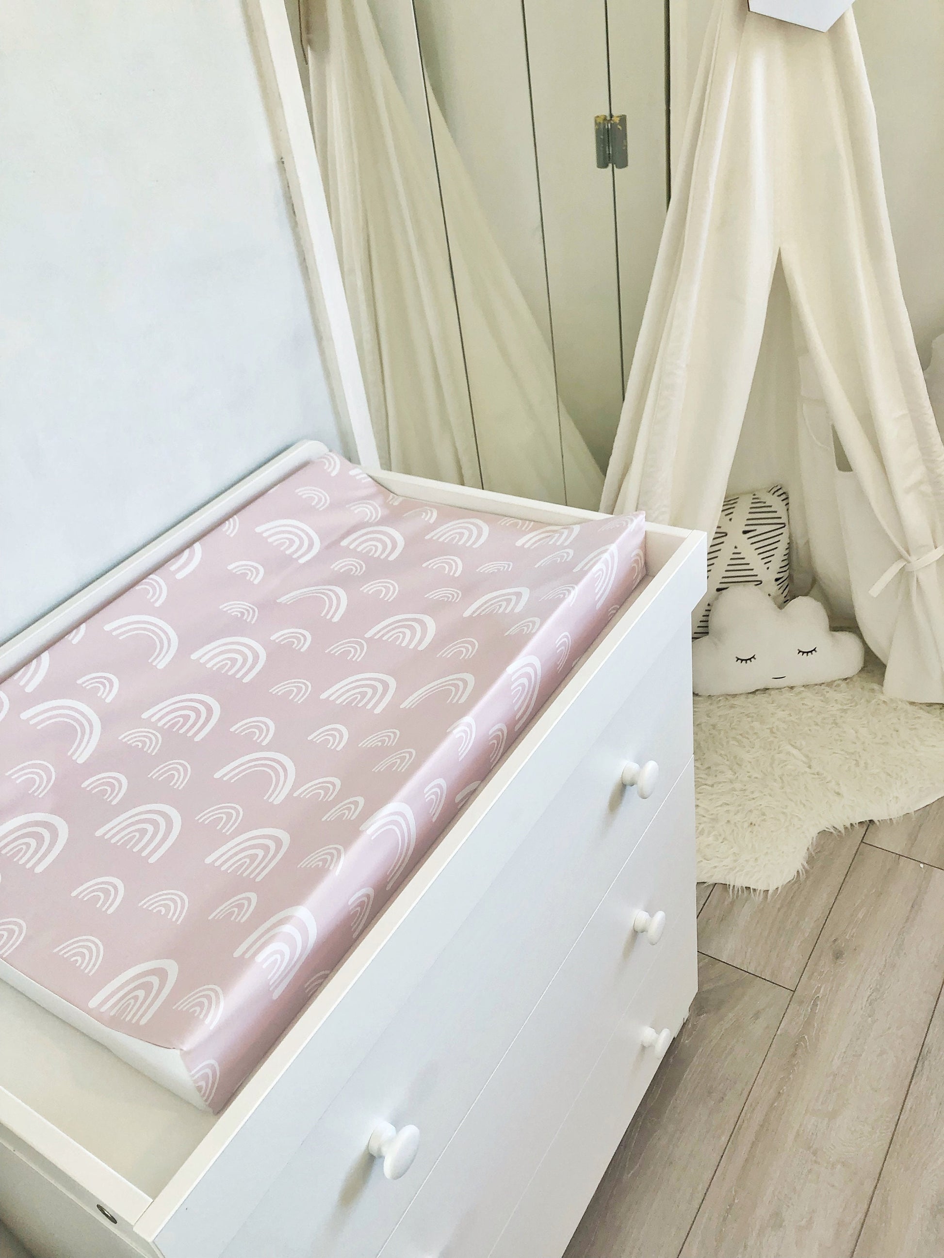 Pink & White Rainbows - Baby Changing Mat