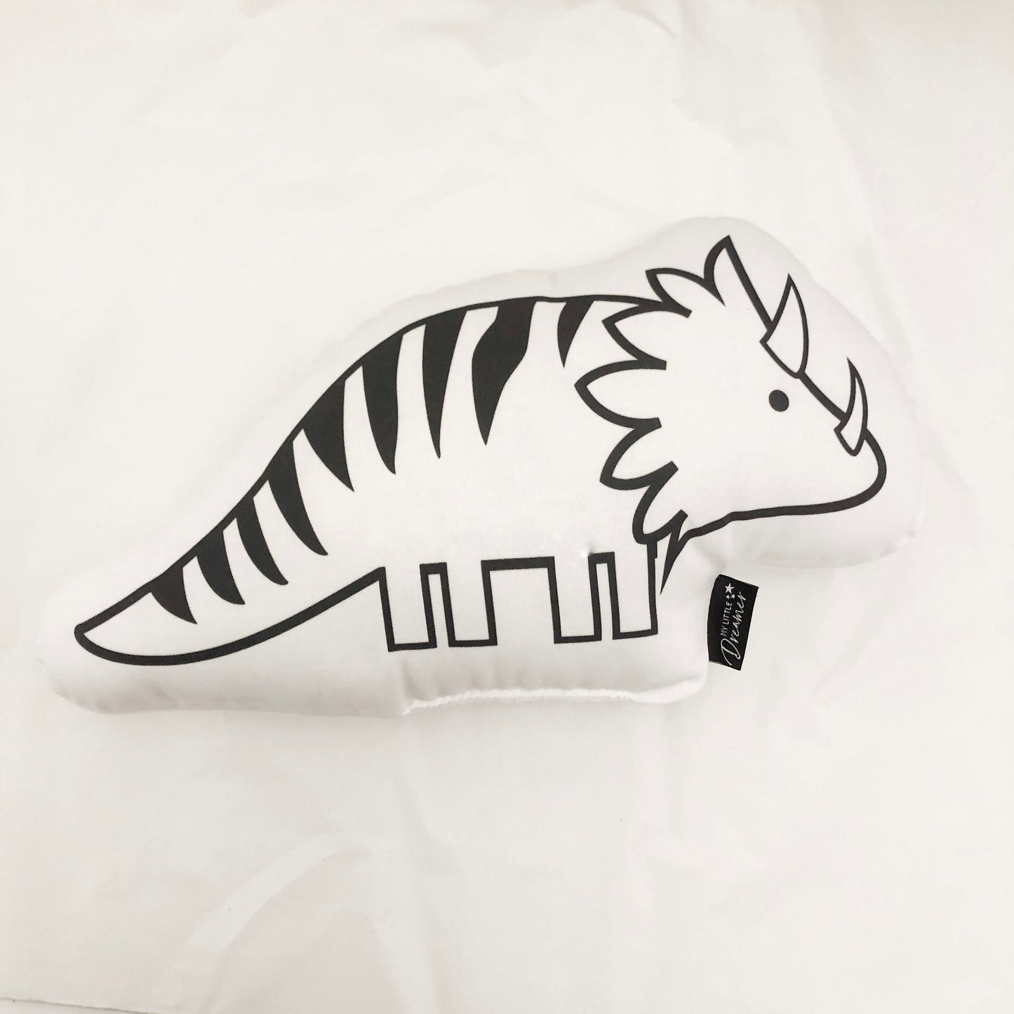 Monochrome Triceratops Dinosaur - Plush Pillow