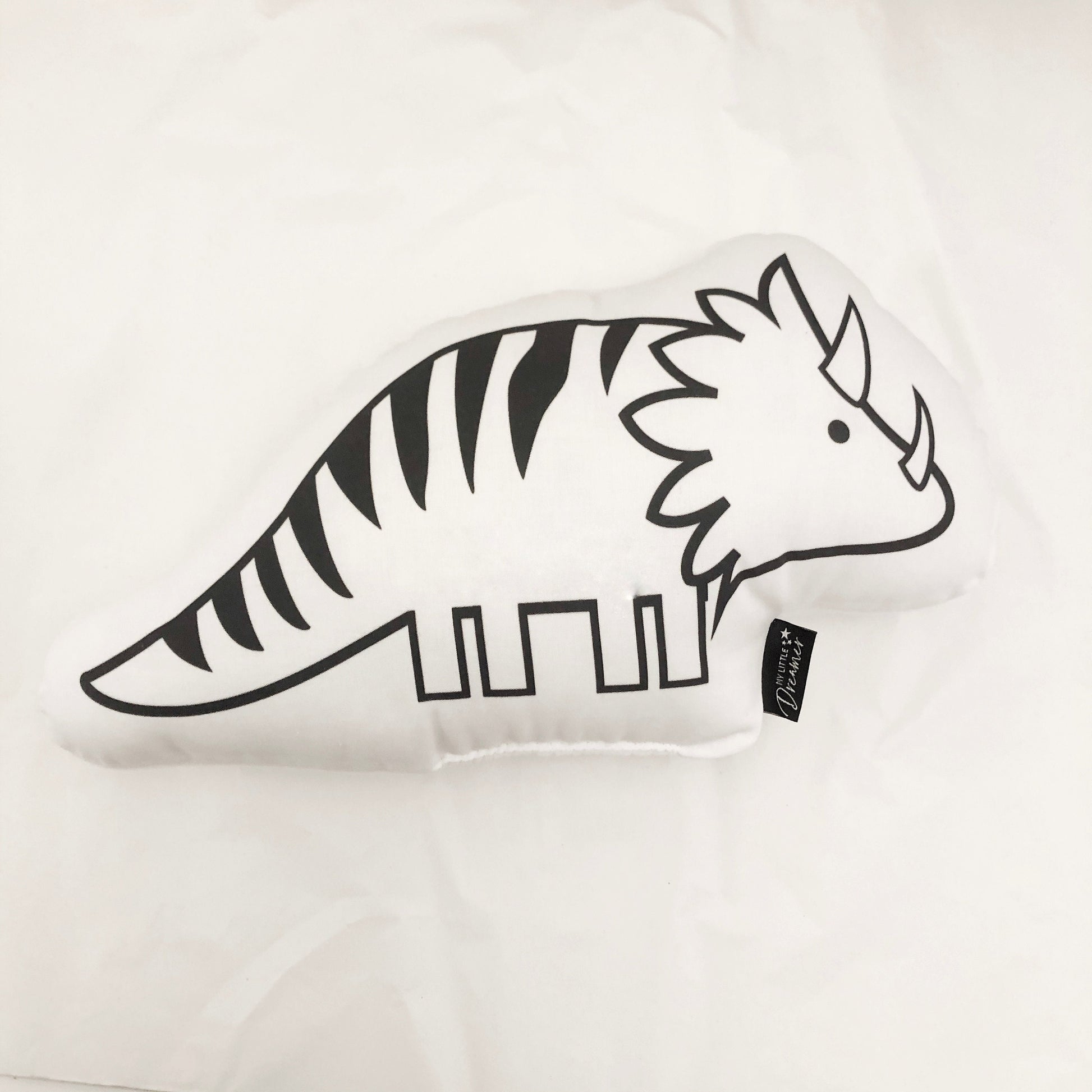 Monochrome Triceratops Dinosaur - Plush Pillow