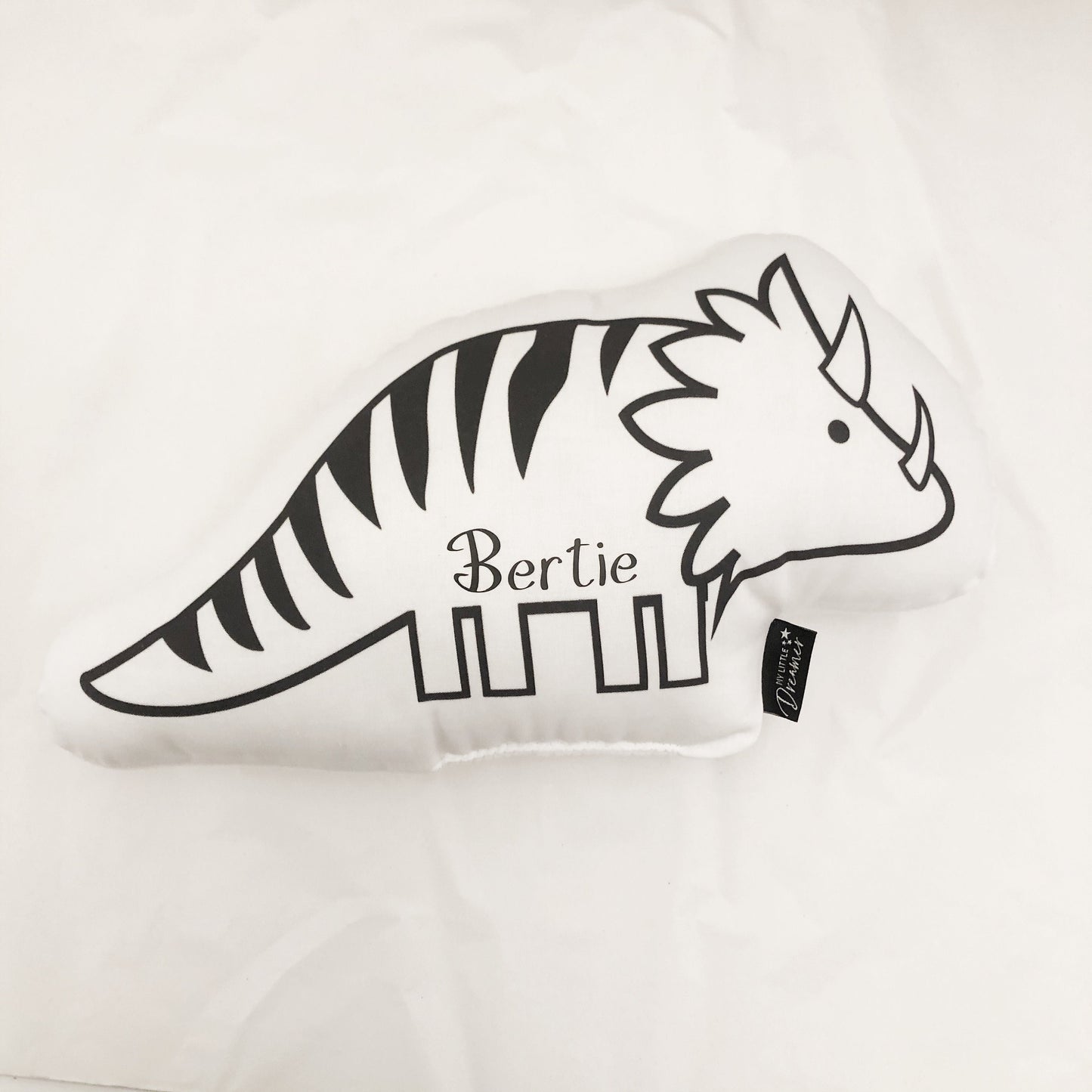 Monochrome Triceratops Dinosaur - Plush Pillow