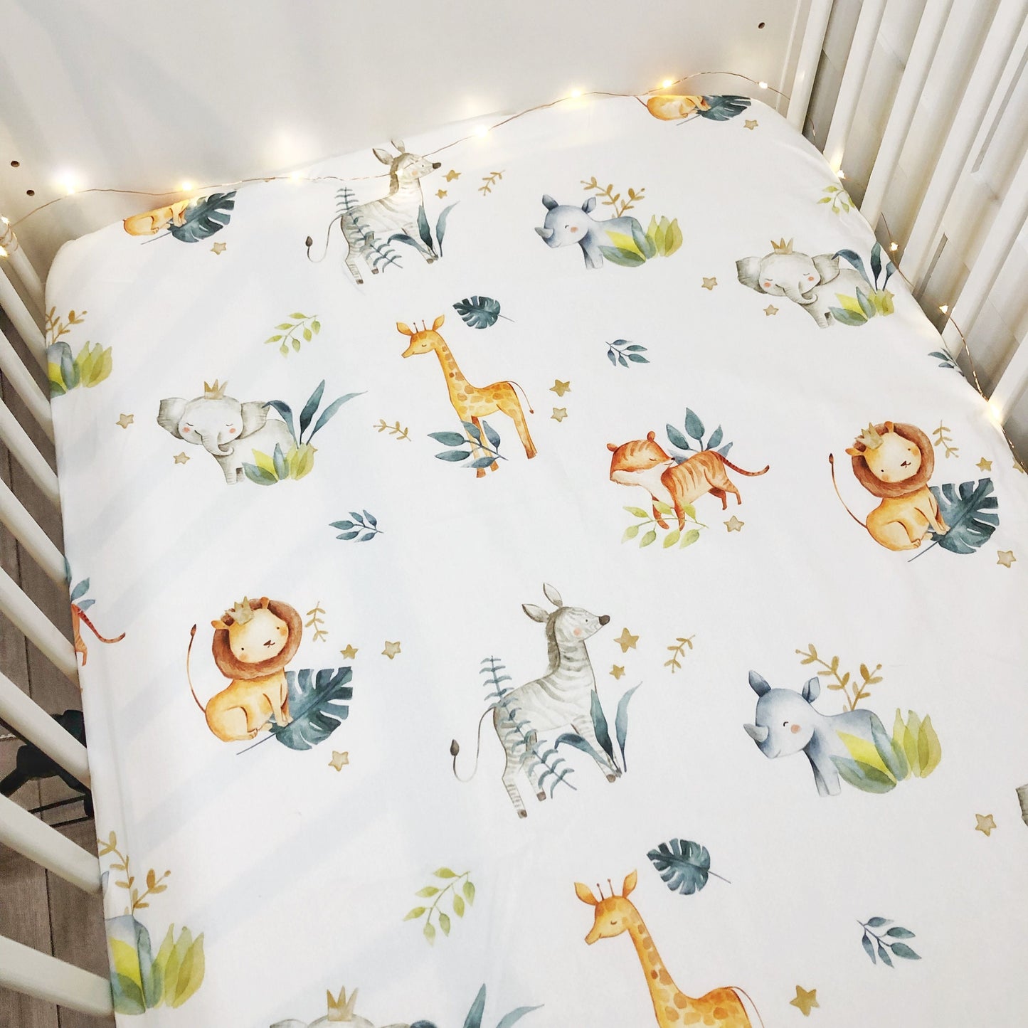Watercolour Safari Animals (with Leaves) - Bedding