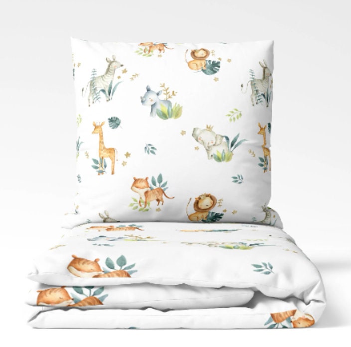 Watercolour Leaf Animal Safari Bedding, Duvet Covers, Fitted Sheets, Safari Bedding, Animal Decor, Kids Bedding, Safari Animal Bedding