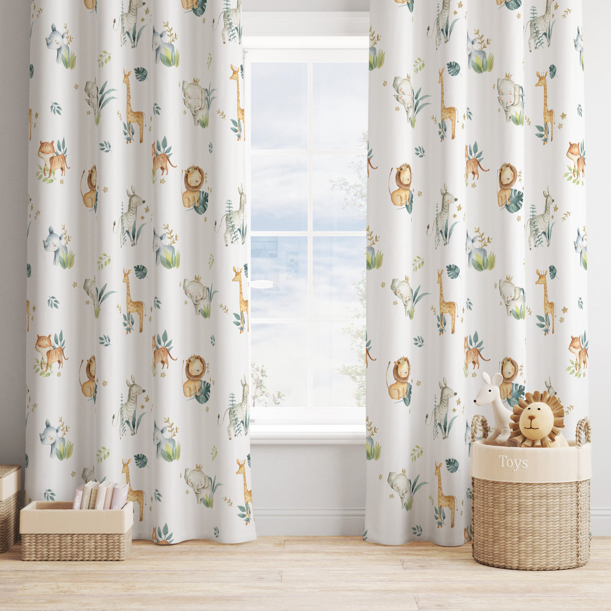 Safari Animal with Leaves Curtains, Blackout or Non Blackout, Curtains with Eyelets, Safari Curtains, Home Decor