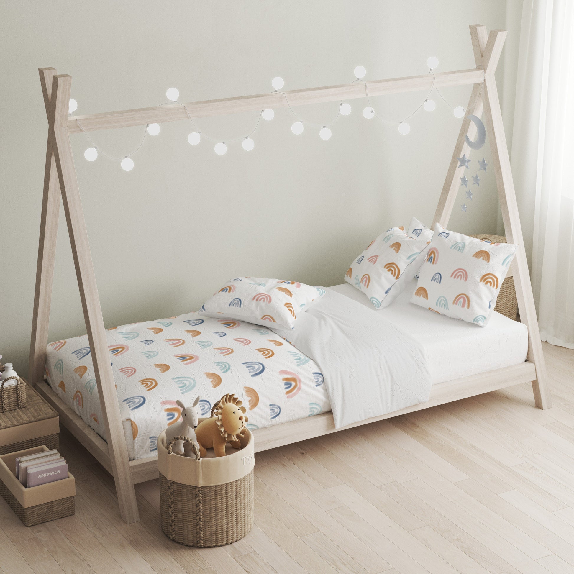 Watercolour Rainbow Bedding, Duvet Covers, Fitted Sheets, Rainbow Bedding, Colourful Rainbows, Children's Room Decor, Kids and Baby Bedding