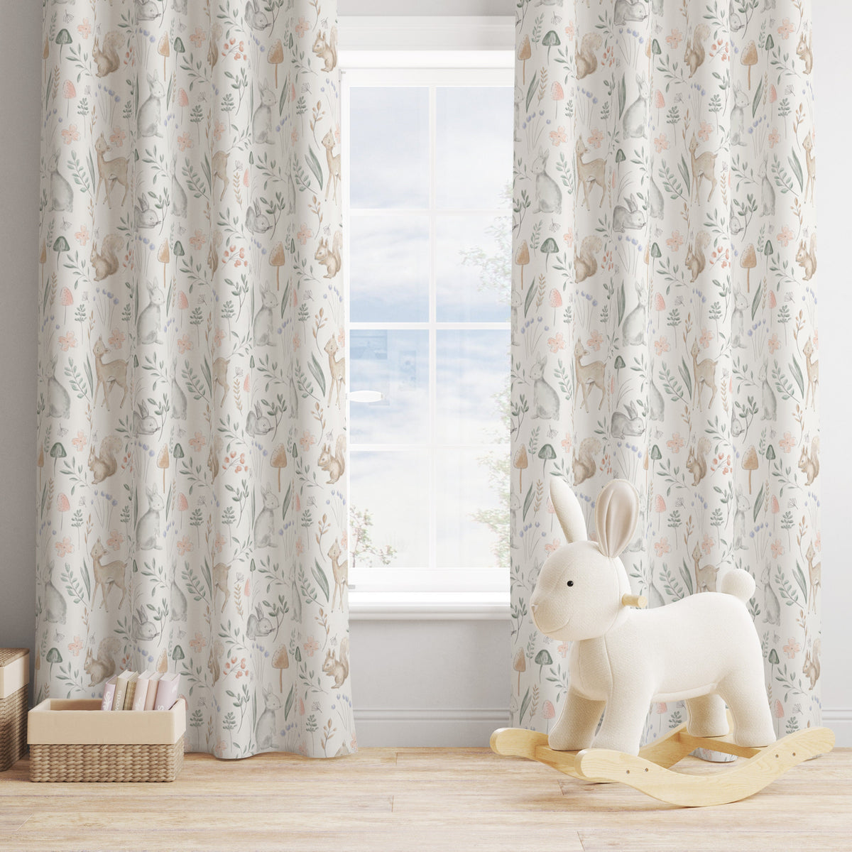 Sketch Woodland Animal Curtains, Nursery Curtains Blackout or Non Blackout, Rod pocket, Woodland, Ready to Post