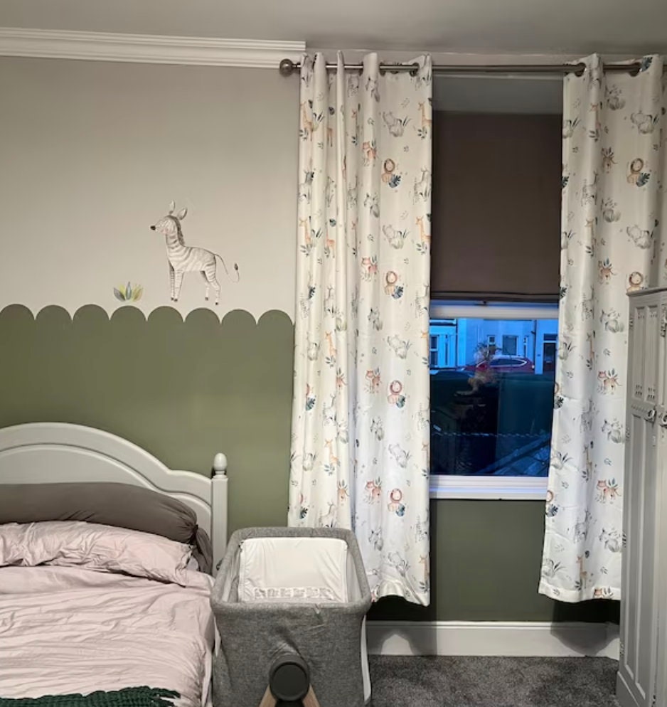 Safari Animal with Leaves Curtains, Blackout or Non Blackout, Curtains with Eyelets, Safari Curtains, Home Decor