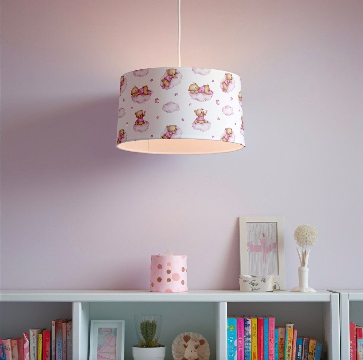 Bears on Clouds, Pink - Lampshade