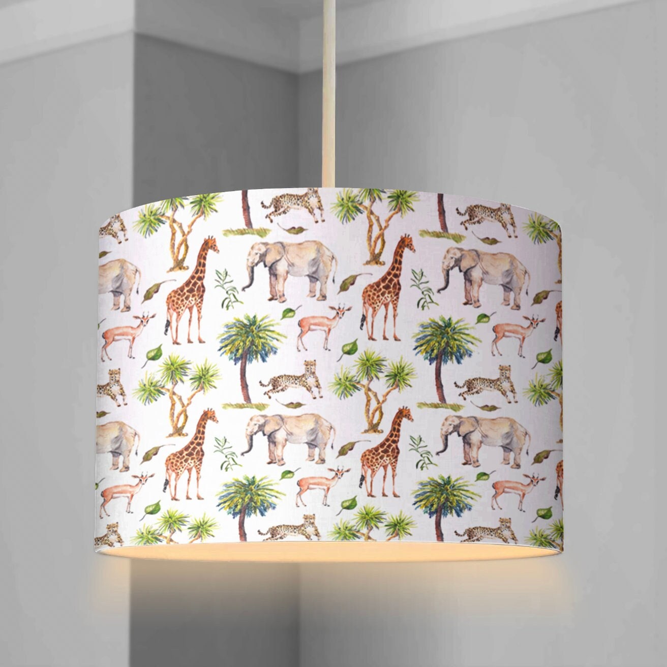 Jungle Giraffe and Elephants - Lampshade