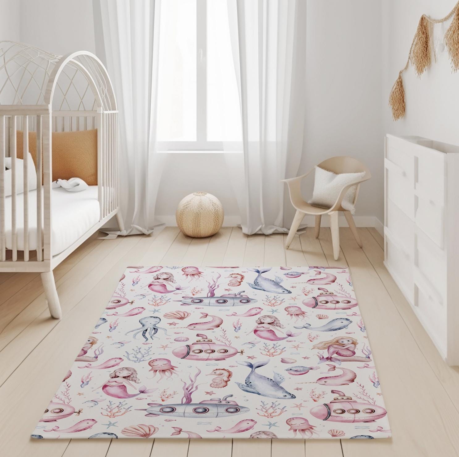 Pink Mermaids and Ocean - Rug