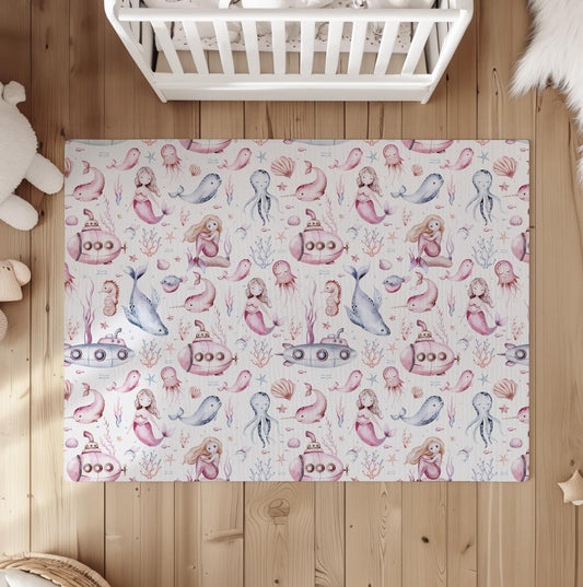 Pink Mermaids and Ocean - Rug
