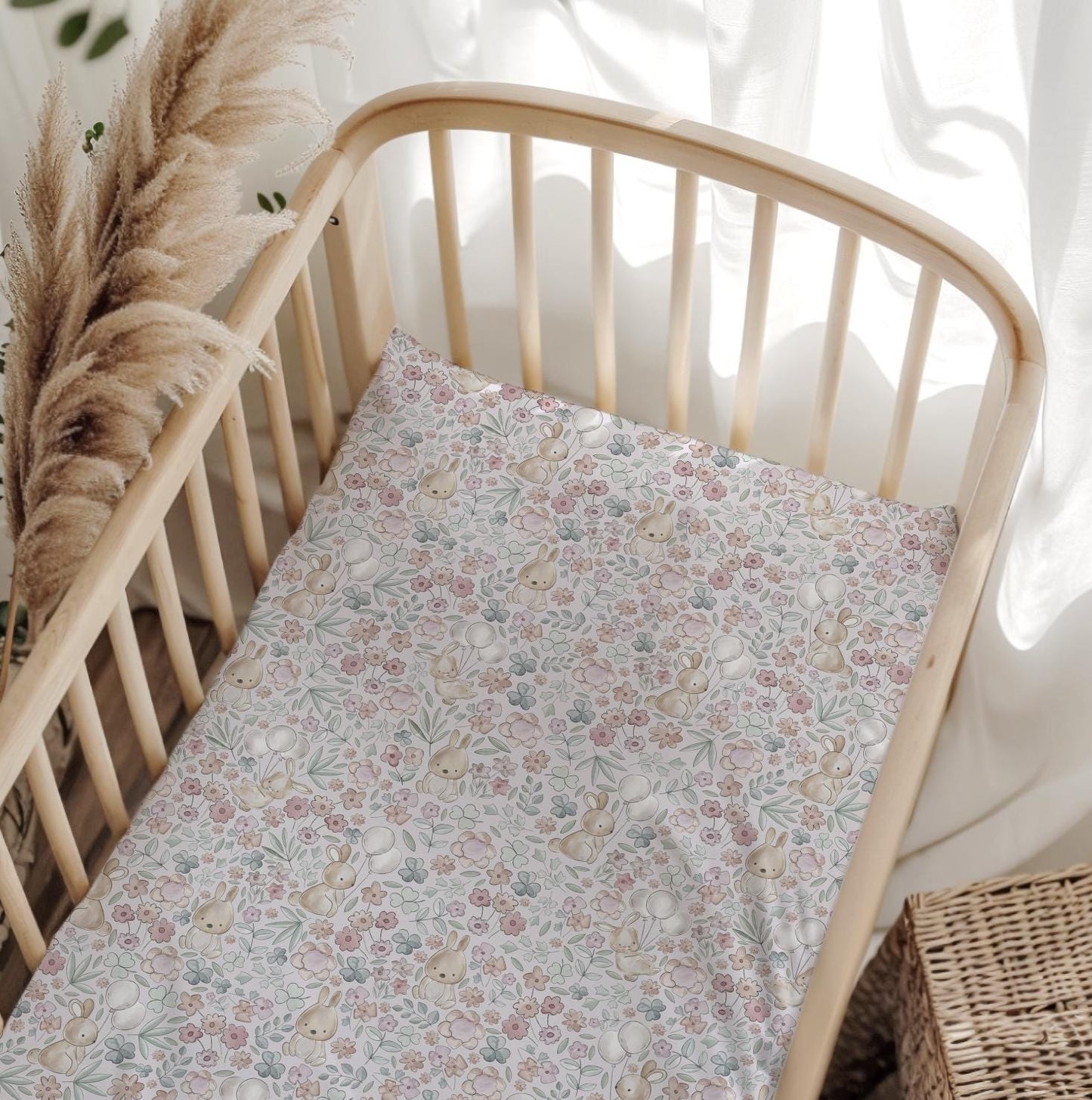 Ditsy Floral Bunnies Bedding, Duvet Covers, Fitted Sheets, Bunny Bedding, Children's Room Decor, Woodland Bedding, READY TO POST