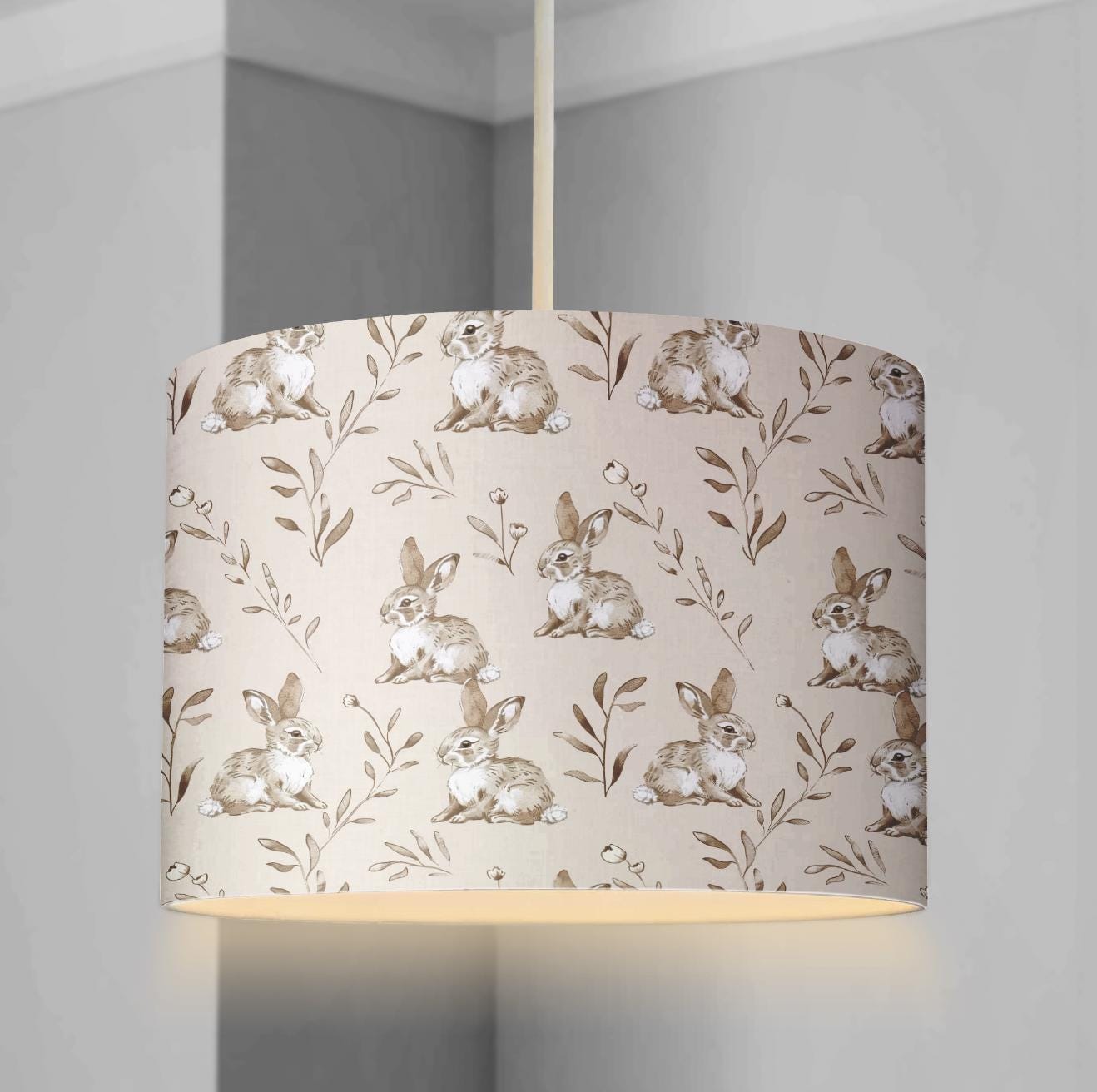 Woodland Bunnies, Beige - Lampshade