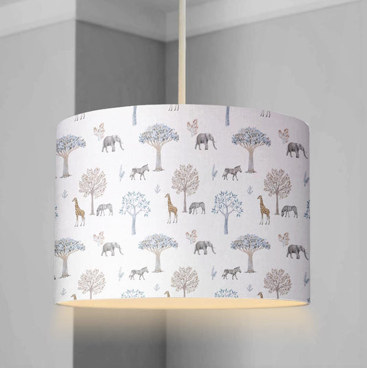Watercolour Plain Safari, Zebra, Elephant, Giraffe - Lampshade