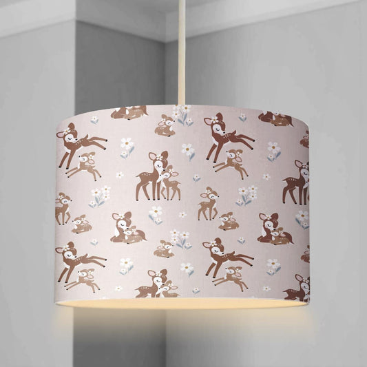 Woodland Cartoon Deers, Beige - Lampshade