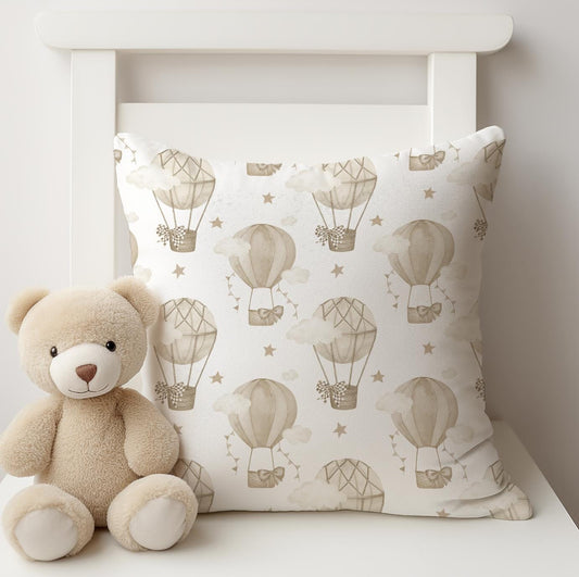 Multi Hot Air Balloons, Beige - Plush Pillow
