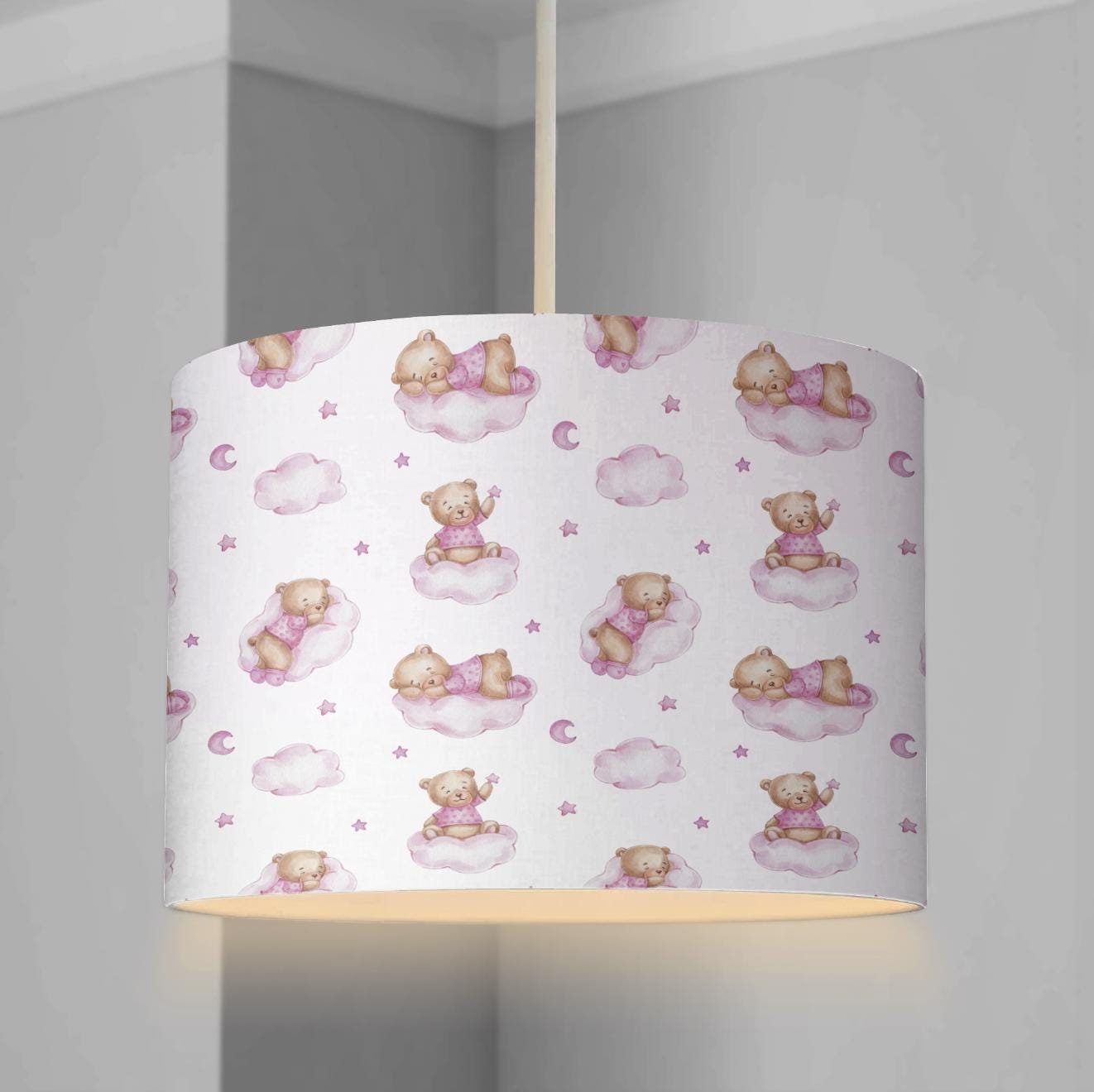 Bears on Clouds, Pink - Lampshade