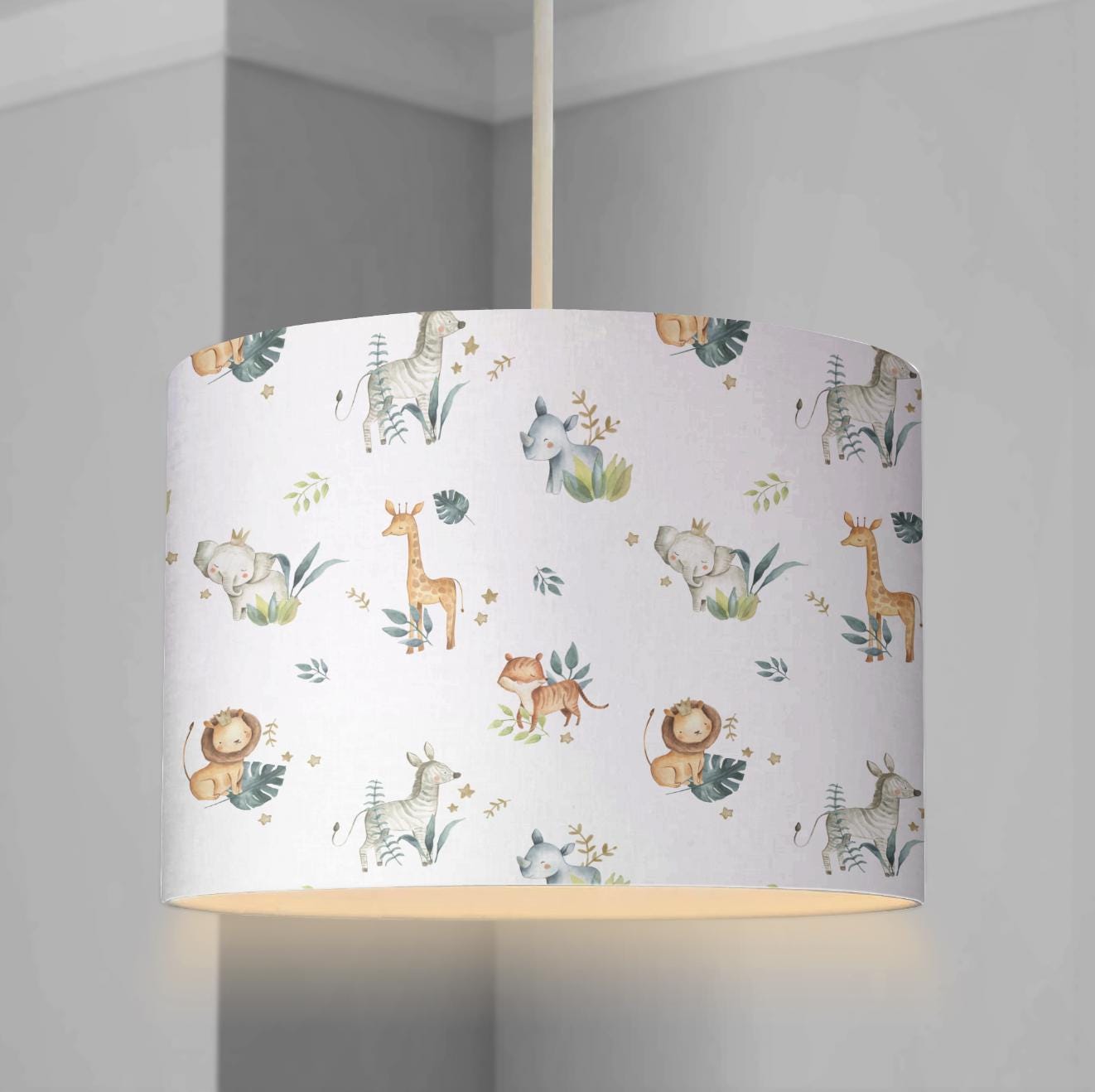 Safari Animals (With Leaves) - Lampshade