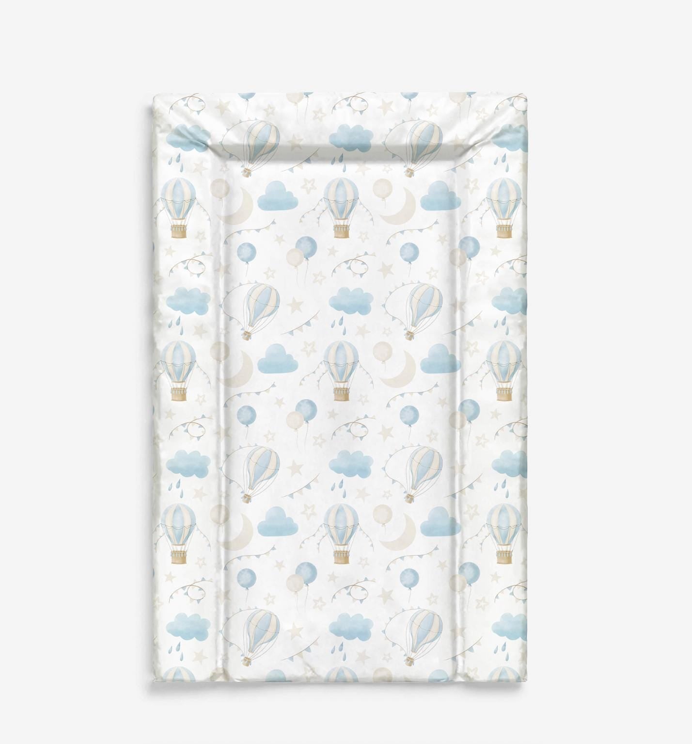 Multiple Hot Air Balloons, BLUE + CLOUDS - Baby Changing Mat