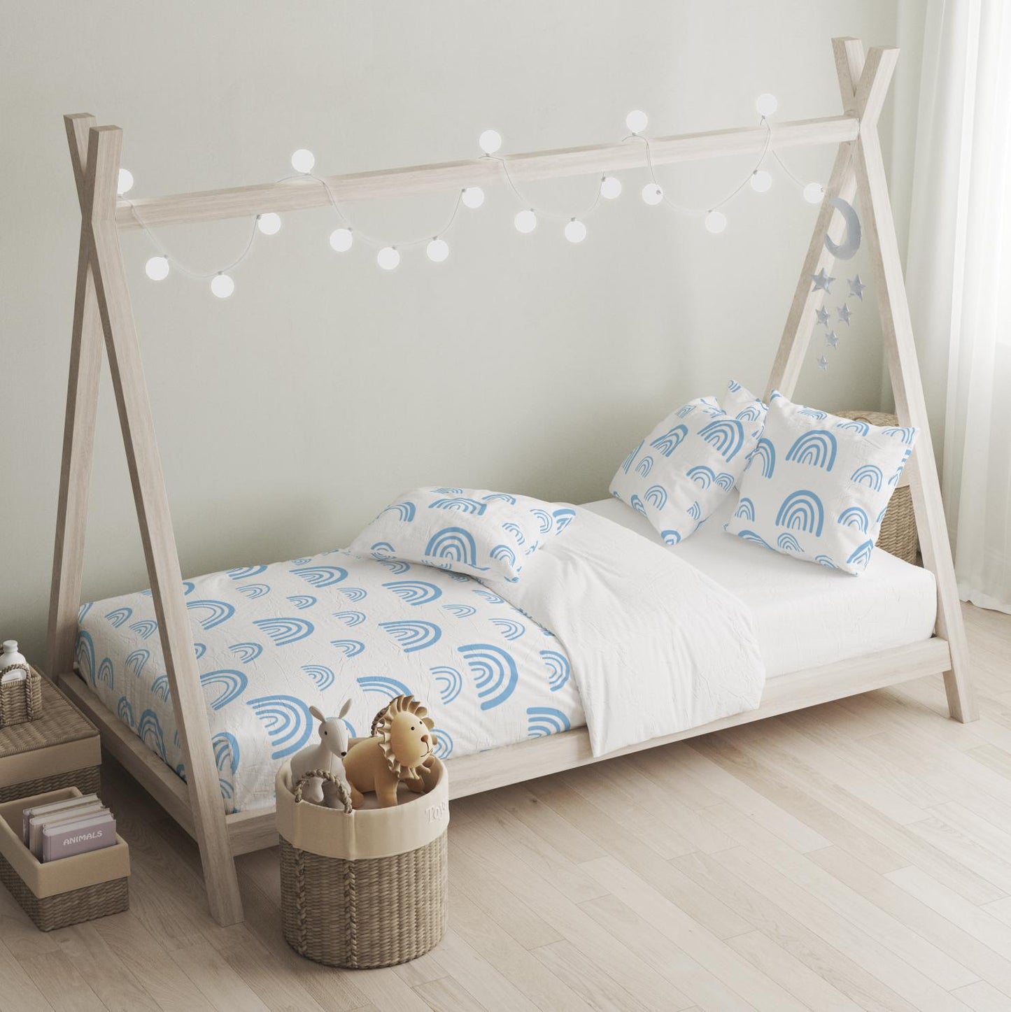 White and Blue Rainbows- Bedding