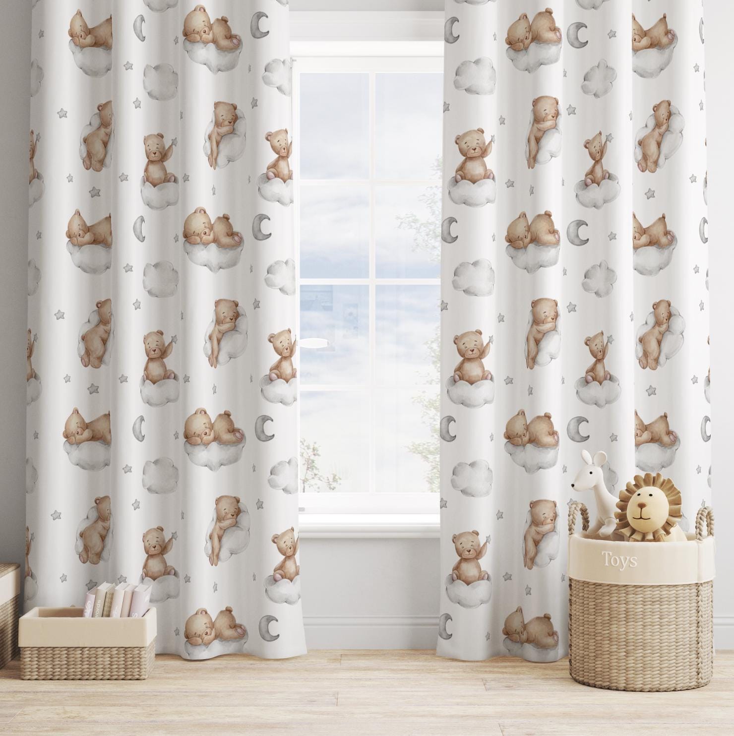 Brown Bears on Clouds - Curtains (Standard or Blackout)