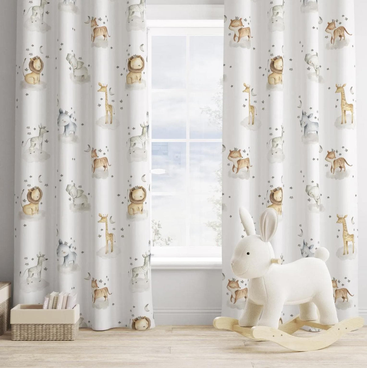 Cute Safari Animal Curtains, Size Width- 117cm (total W-234cm) Length: 135cm, Blackout/Non Blackout, Eyelets, Safari Curtains